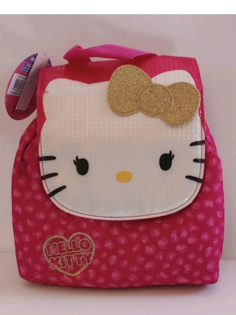 New Hello Kitty Mini 10” Pink Backpack Gold Sequin Bow Fashion Bag Sanrio Pink